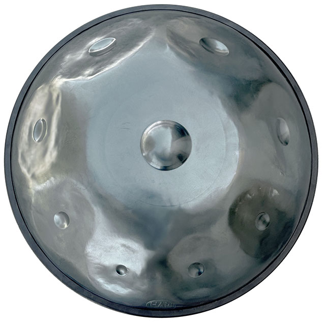 The top of a handpan made by hapi steel drum